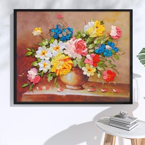 3D Silk Ribbon Flower Embroidery, Vintage oil painting style, Handcraft Kits,DIY Handmade Needlework Art Wall Decor C-0294