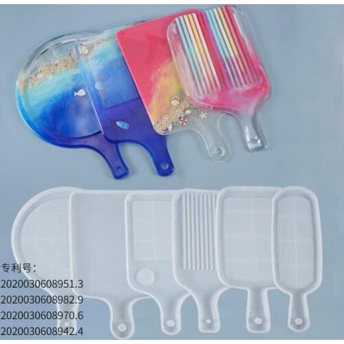 5Pcs DIY Crystal Epoxy Silicone Mold Handle Tray Mirror Sffect Resin Mold Resin Coaster Tray Making Mould Tools Christmas Gift