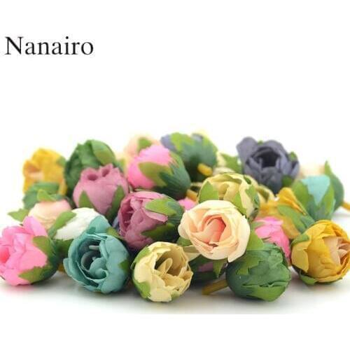 50pcs Mini Silk Artificial Tea Rose Flower Head For Wedding Party Decoration DIY Bouquet Accessories Handmade Craft Flowers