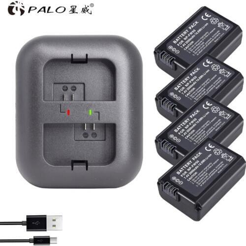 PALO 4Pcs 2000mAh NP-FW50 NP FW50 Battery AKKU+Dual Charger for Sony Alpha a6500 a6300 a7 7R a7R a7R II a7II NEX-3 NEX-3N NEX-5