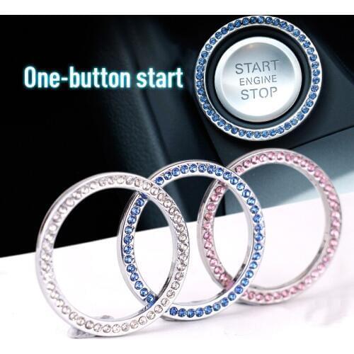 Car Accessories Start Switch Silver Diamond Rhinestone Ring Decor Car One-button Start Decorative Car Stickers