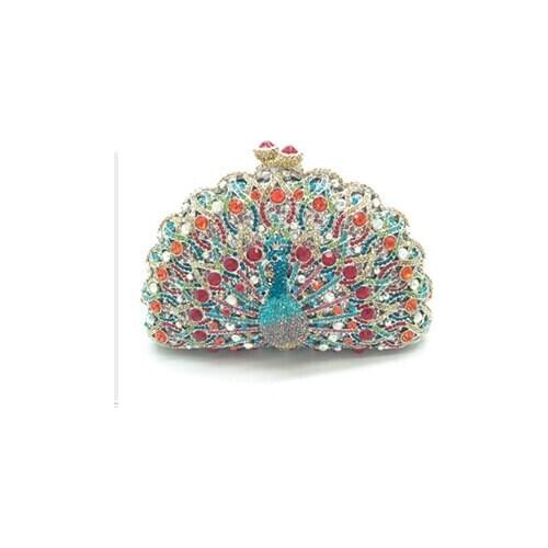 Hollow Out Peacock shape Women Crystal Clutch Evening Bags Metal Box Minaudiere Wedding Party Diamond Handbag and Purse