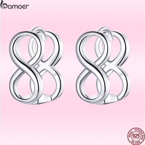 Bamoer 2021 Fashion Simple Number Earrings for Women Real 925 Sterling Silver Earrings Double 8 Romantic Wedding Jewelry GAE503