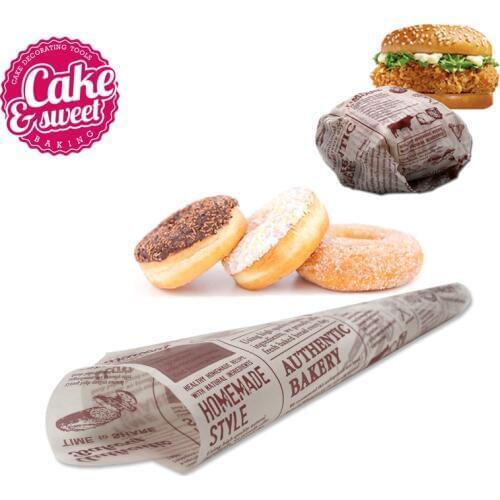 48pcs Wax Paper Printed Food Grade Grease Paper Food Wrappers Paper For Bread Sandwich Burger Fries Wrapping Baking Tool