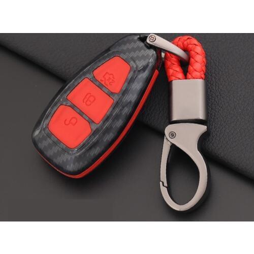 Carbon Fiber Remote Control Car Keychain Key Cover Case For Ford Focus MK3 MK4 Kuga escape ecosport New Fiesta , Smart Key