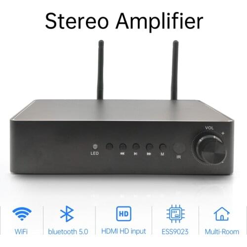 WA60 60W*2 Home WiFi and Bluetooth HiFi Stereo Class D Digital Multiroom Amplifier with Spotify Airplay Equalizer Free App