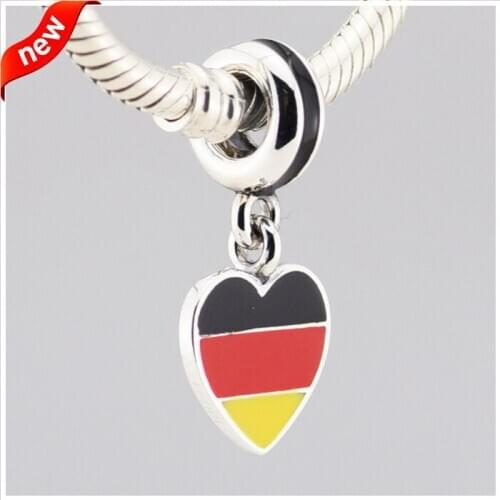 CKK 925 Sterling Silver Jewelry Germany Heart Flag Black, Red and Yellow Enamel Beads Fits Bracelets For Jewelry Making