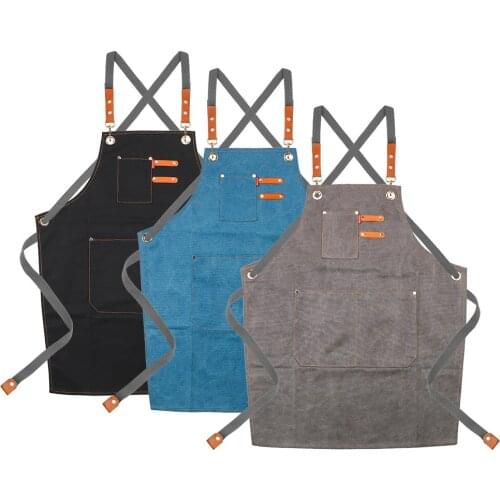 Cafes Beauty Nails Studios Uniform New Fashion With Pockets For Grill Restaurant Canvas Kitchen Aprons Chef Work Apron