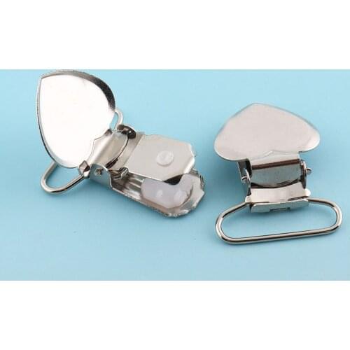 Nickle plated Pacifier Suspender Clips 5pcs 36*25mm Heart shape Suspender clips Kam Clips Dummy Clips Slide Adjusters