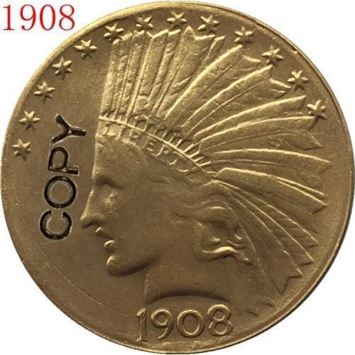 24- K gold plated 1908 Indian head $10 gold coin COPY