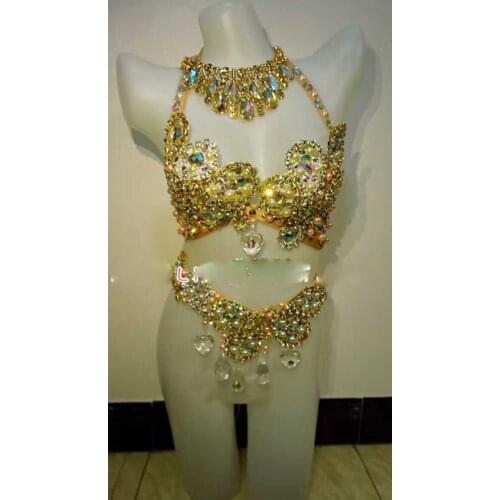 Belly dance Nightclub bar color shiny rhinestone underwear bikini costumes