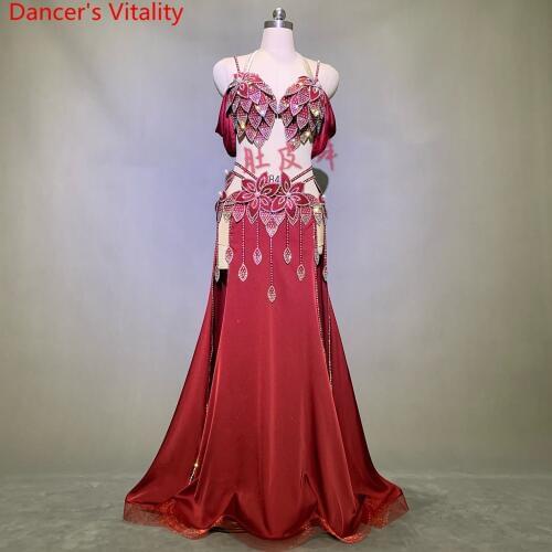 Customized Belly Dance Performance Costume Diamond Bra Sexy Split Skirt Set Opening Dance Oriental Indian Drum Dancing Stage Wea