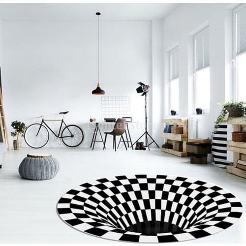 Round 3D Print Checkered Optical Illusion Carpet Floor Rug for Home Living Room Office Kitchen