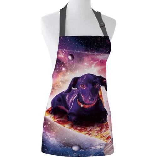 Space Dachshund Sitting On Pizza Print Apron Print Unisex Kitchen Bib with Adjustable Neck for Cooking Gardening