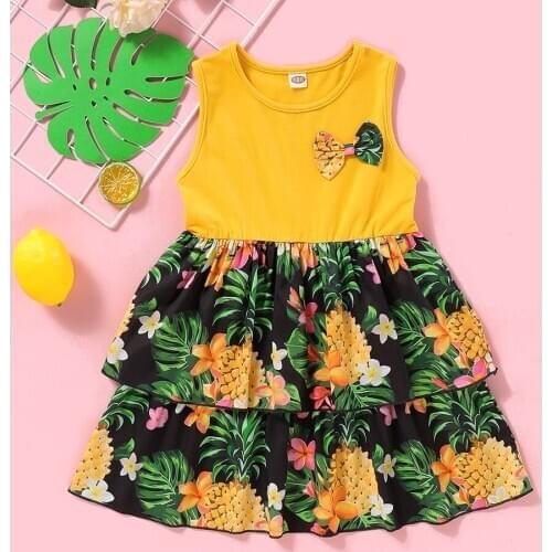 Summer Girl Dress INS Sleeveless Cotton Kids Dress Floral Print Children Dress Fashion Girls Clothes