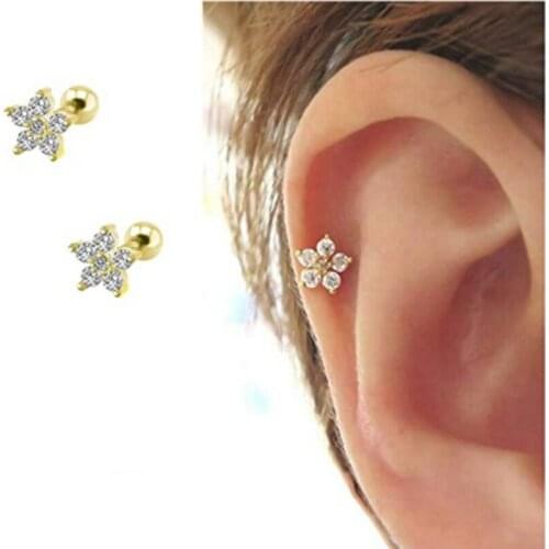 Flower Cartilage Earring CZ Stud Mini Earrings Small Tragus Earring Dainty Barbell Ear Helix Conch Rook Piercing for Women Girls