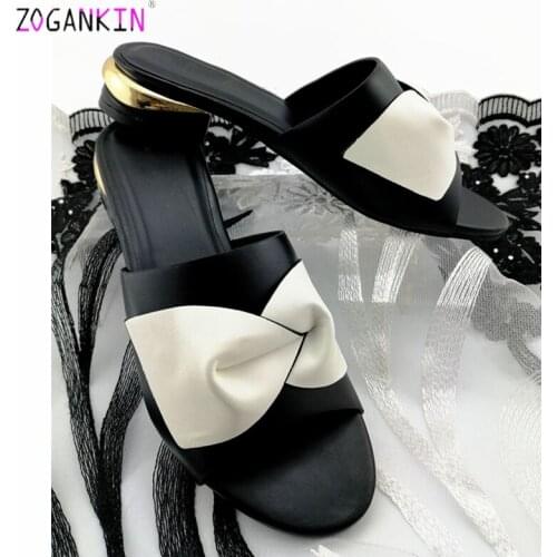 Fashionable African Style Shoes Hot Selling Italian Slipper Slingbacks Italian Square Heels for Party without Bag in Black