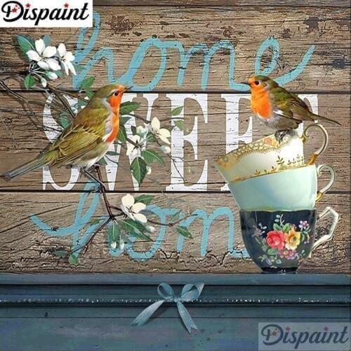 Dispaint Full Square/Round Drill 5D DIY Diamond Painting "Teacup bird scenery" 3D Embroidery Cross Stitch 5D Home Decor A18408