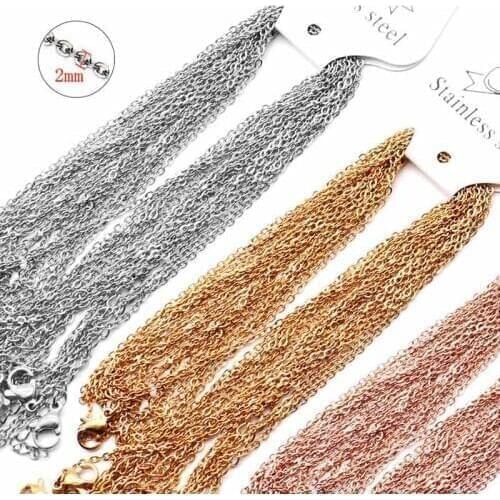 Stainless steel 1.5mm 2mm Rose Gold Necklace Men Women O Link Chain DIY Chain Accessories For Pendant 50pcs /lot