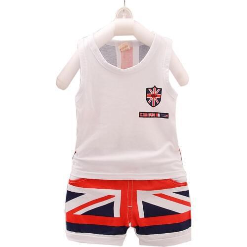 New Summer Children Boy Clothing Set Vest Sleeveless T-shirt+Short Pants 2pcs Suit England Flag Print Kids Boys Clothes Sets