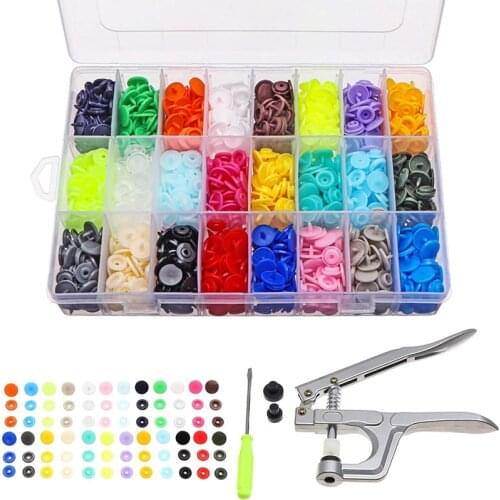 T5 Plastic Buttons Fasteners Electrapick 360 Snap Set with Pliers 24 Color Sewing Accessories for DIY Handicrafts Jersey Fabric