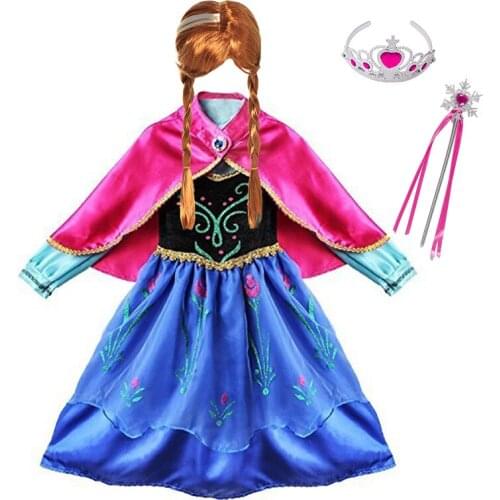 Girls Anna elsa Princess Dress Kids Costume with Cloak Children Cosplay Clothes Carnival Halloween Birthday Party Fancy Dress up