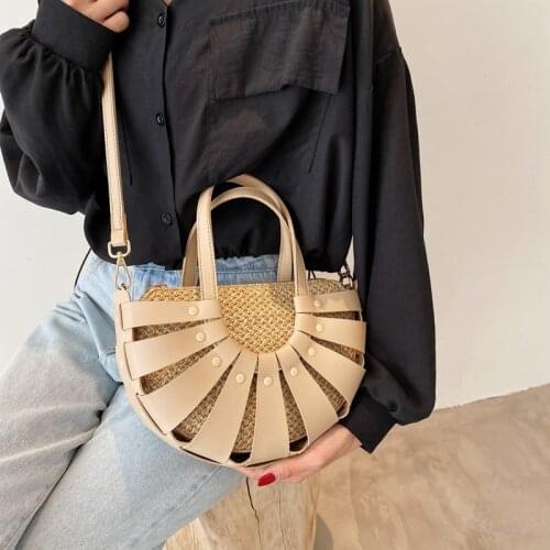 YoReAi Semicircle Straw+leather Handbag Women Summer Rattan Bag Handmade Woven Beach Circle Bohemia Shoulder Bags New Fashion