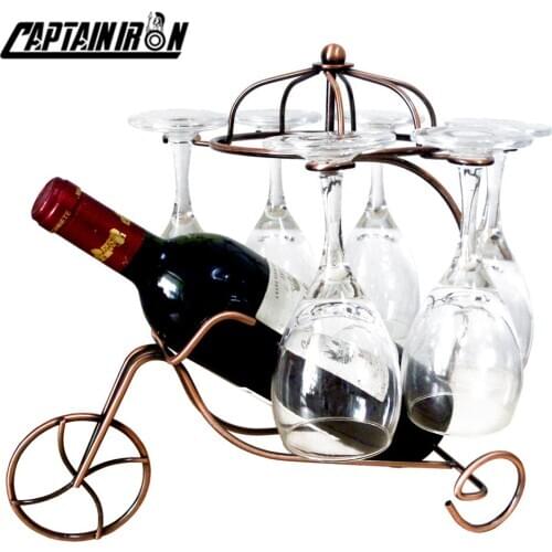 CAPTAINIRON Retro Iron Tricycle Shaped Wine Glasses Holder 4 Cups Wine Stand Tabletop Metal Wine Rack for Home Office Decoration