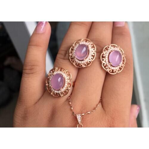 KJJEAXCMY Boutique jewels 925 pure silver inlaid natural Hibiscus Stone Earrings + ring set