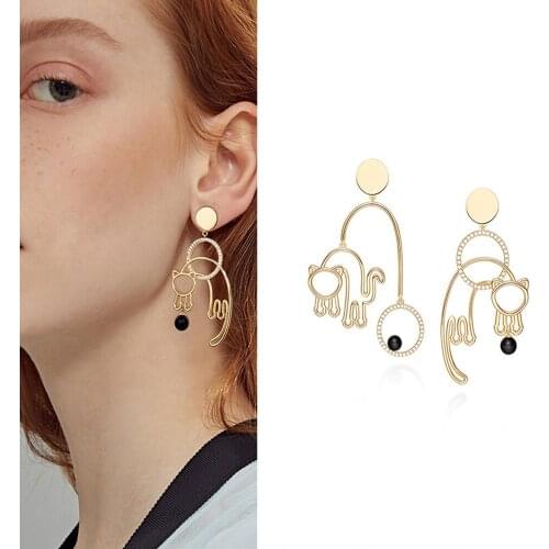 Fashion S925 Kitty Cat Drop Earring Paved AAA Zircon Stone Pet Animal Earring for Women Wedding Party Jewelry