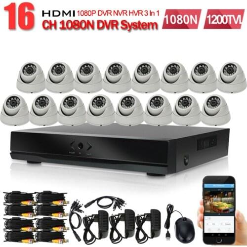 HD 720P 16CH CCTV Security HVR NVR AHD DVR Kits 16pcs 720P Indoor Dome Security Camera Home Surveillance System 16 Channel AHD
