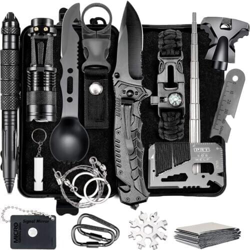 Outdoor 15 in 1 Camping Gear Survival Kit First Aid Kit Tactical Survival Tool for Cars Camping Hiking Hunting Accessories