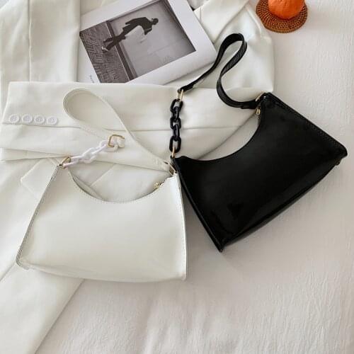 Women Simple Pure Color Shoulder Underarm Bags Fashion Patent Leather Small Handbags Solid Casual Ladies Daily Shoulder Bags