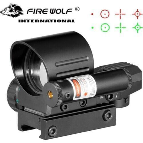 Tactical 4 Reticle Red Green Dot Sight Hunting Rifle Reflex Dot Sight Brightness Adjustable Aluminum Casing With Red Laser