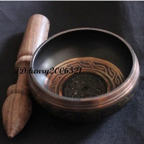 Decoration Brass Diameter 18cm BRASS Gold Gilt Traditional Buddhist old Rare OM Ring Gong YOGA Singing Bowl Mens bowls