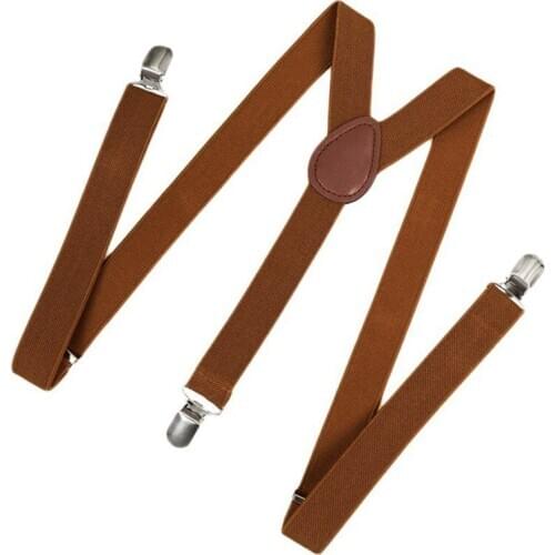 Unisex Clip on Suspender Elastic Y-Shape Back Formal Adjustable Braces, Brown