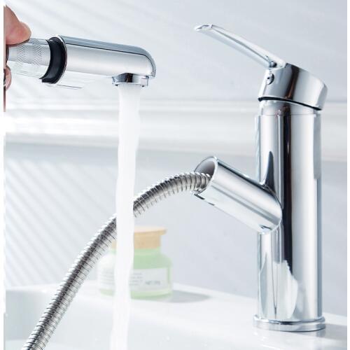 Bathroom Basin Faucet Pull Out Spray Sink Tap Single Handle Bath Hot and Cold Water Crane Vessel Sink Mixer Tap Crane Deck Mount