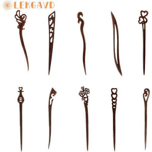 Fashion Handmade Hair Stick Sandalwood Carved Chopstick Hairpin Hair Bun Maker Accessories Women Retro Style Hair Styling Tools