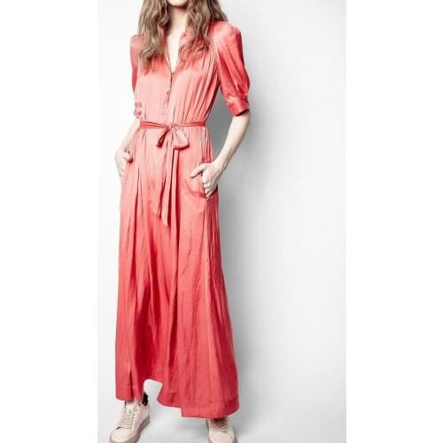 Women Satin Robe Puff Sleeve Solid Color Elastic Waist Sashes Elegant Long Dress