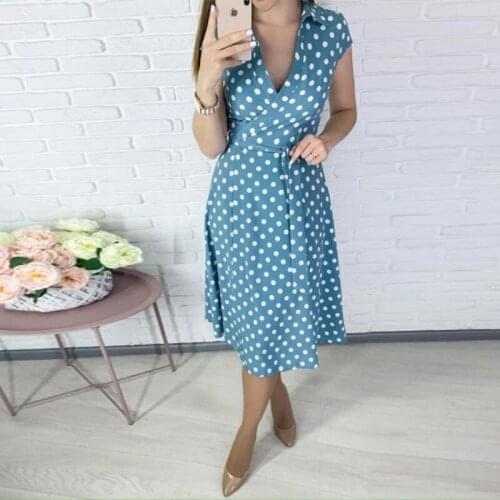 2021 Summer Casual Dress Ladies Sexy Dress Casual Polka Dot Printing A-line Party Long Skirt Short Sleeve Fashion Retro New
