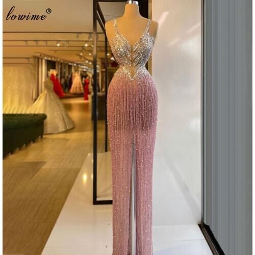 Luxury Tassels Evening Dresses Mermaid Long Elegant Evening Gowns Sparkly Prom Party Dresses For Women Beads Pageant Gowns