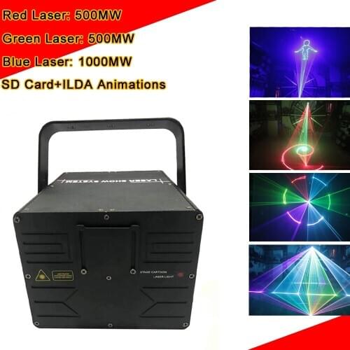 2000mw 2W RGB ILDA DMX Animation Laser Light With SD Card Stage Lights /Disco Laser /Club Light/Party Laser/Lazer Show Effects