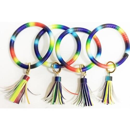 2020 Fashion Leather Bracelets Keychain Rainbow Color Wristlet Tassel Pendant Keychains For Women Girls Gifts Keyring llaveros