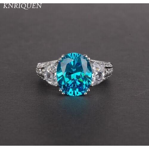 2021 New 9*11mm Vintage Aquamarine Topaz Quartz Lab Diamonds Ring for Women 925 Sterling Silver Wedding Engagement Fine Jewelry
