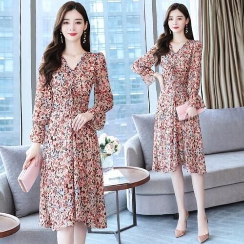 2021 Vintage Chiffon Floral Boho Maxi Dress Autumn Winter Plus Size Casual Beach Dresses Elegant Women Party Long Sleeve Vestido