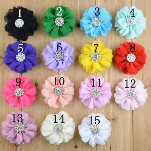 30 PCS/LOT chiffon flower with rhinestone center hair clip flower fabric flowers