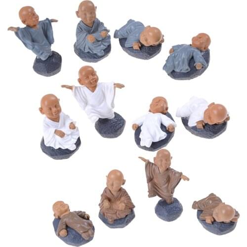 4PCs Chinese Feng Shui Wealth Monks Miniature Bonsai Garden Furniture Resin Craft Figurine Fairy Home Decoration Accessories