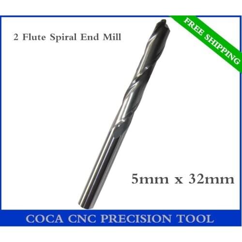 5mm*32mm,Freeshipping CNC Solid carbide woodworking insert router bit,Tungsten end mill,2 flute Spiral end milling,MDF,acrylic