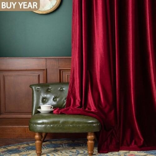 American French Curtains for Living Dining Room Bedroom Modern Retro Wine Red Thick Velvet Velvet Curtains Finished Custom Stage