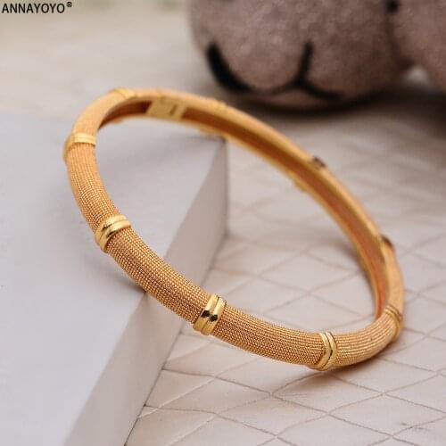 Annayoyo 1pcs Wholesale Fashion Dubai Bangle Jewelry Gold Color Ethiopian Bracelet for Women African Arab Items